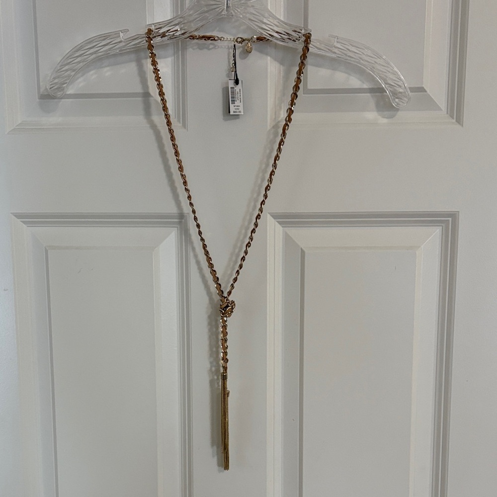 NWT! WHBM Elegant Gold and Leather Chain Necklace